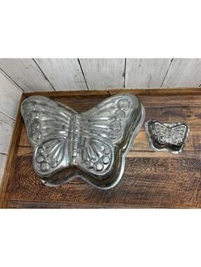 Vintage Silver Tone Butterfly Jello Cake Mold or Wall Hanging Decoration 2 Pcs